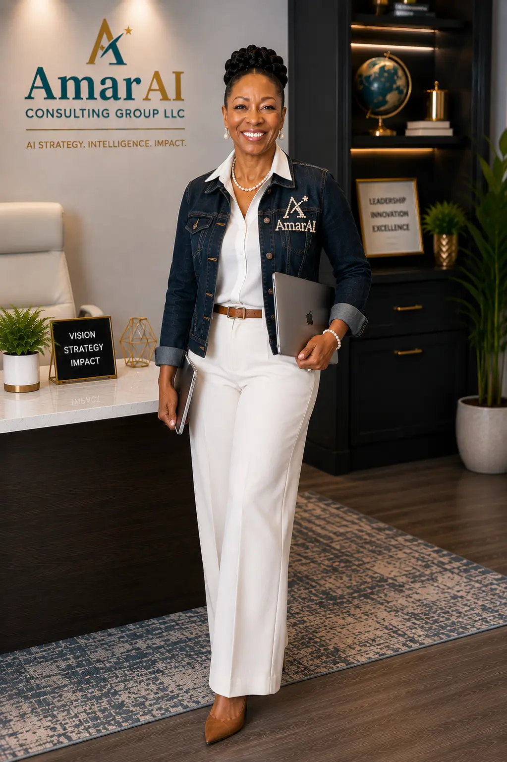 Executive Pastor Shelia Blake in a professional white-pants portrait